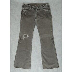 VTG River Island Bootcut Jeans Brown Denim Distressed Rhinestones Womens Size 14